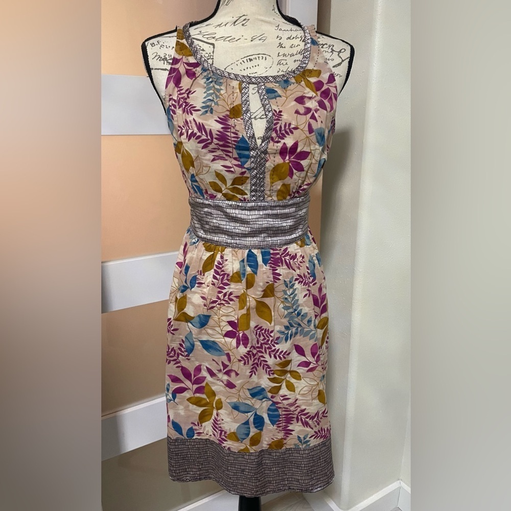 Forever 21 Blue Purple Midi Dress Sleeveless Crew Neck Sheath